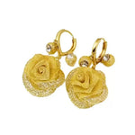 Rose Flower Net Rhinestones Hoop Earrings