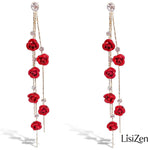 Rose Flower Tassel Drop Earrings
