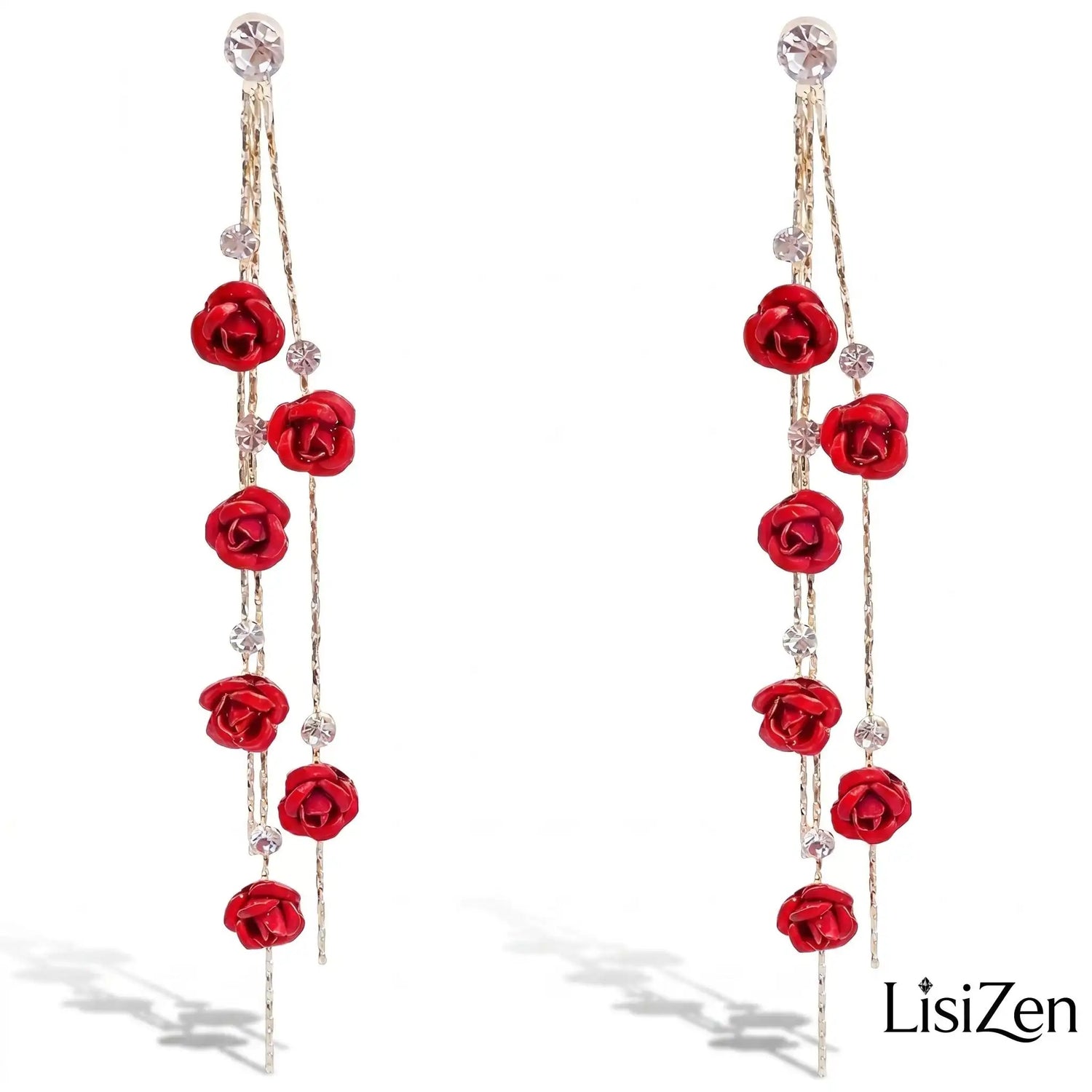 Rose Flower Tassel Drop Earrings