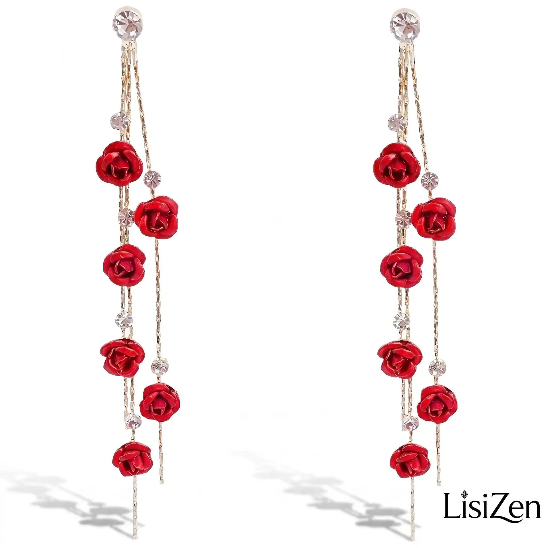 Rose Flower Tassel Drop Earrings