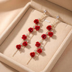 Rose Flower Tassel Drop Earrings