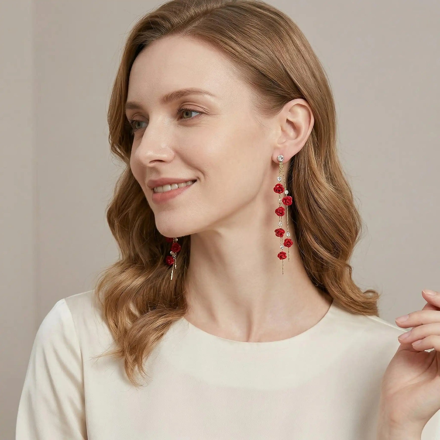 Rose Flower Tassel Drop Earrings