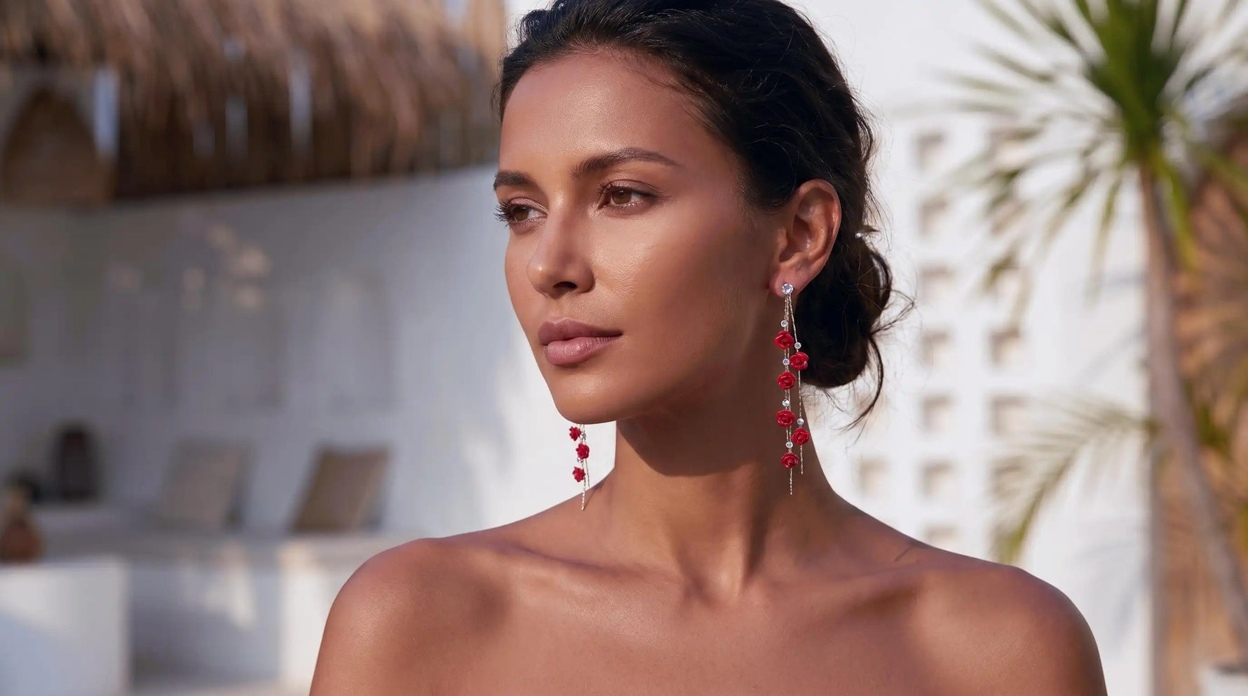 Rose Flower Tassel Drop Earrings