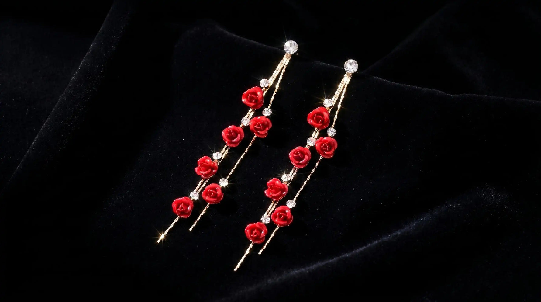 Rose Flower Tassel Drop Earrings