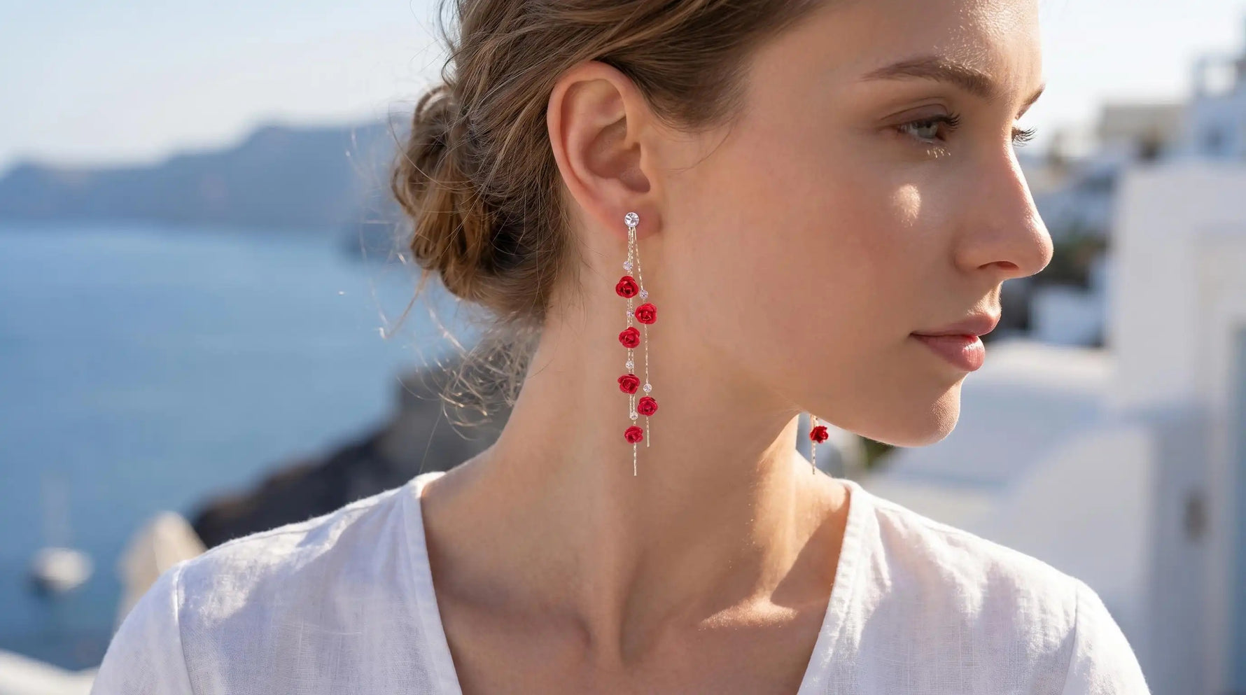 Rose Flower Tassel Drop Earrings