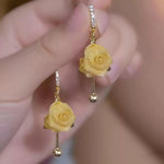 Rose Flower Tassel Vintage French Drop Earrings