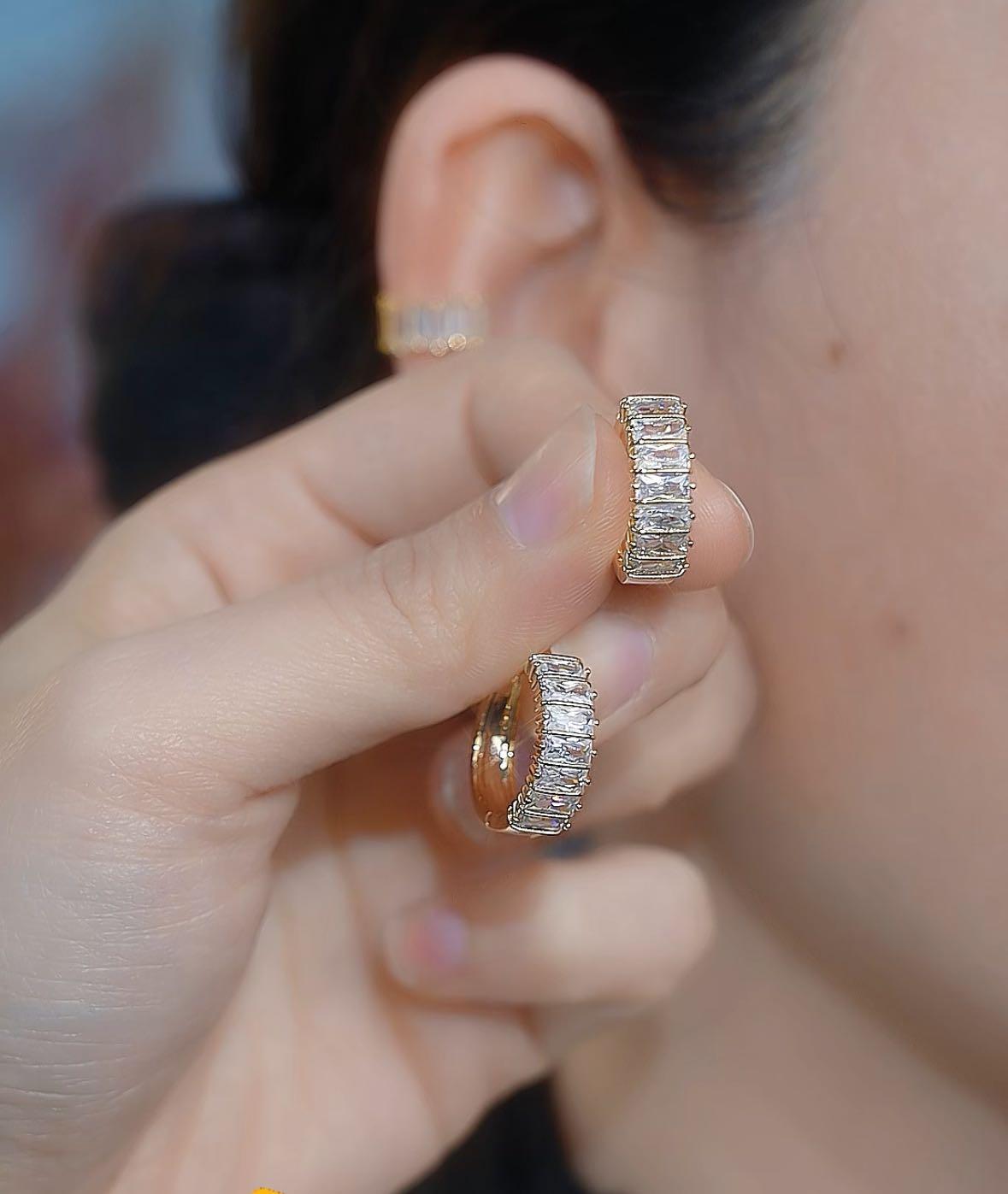 Rose Gold Crystal Huggie Earrings