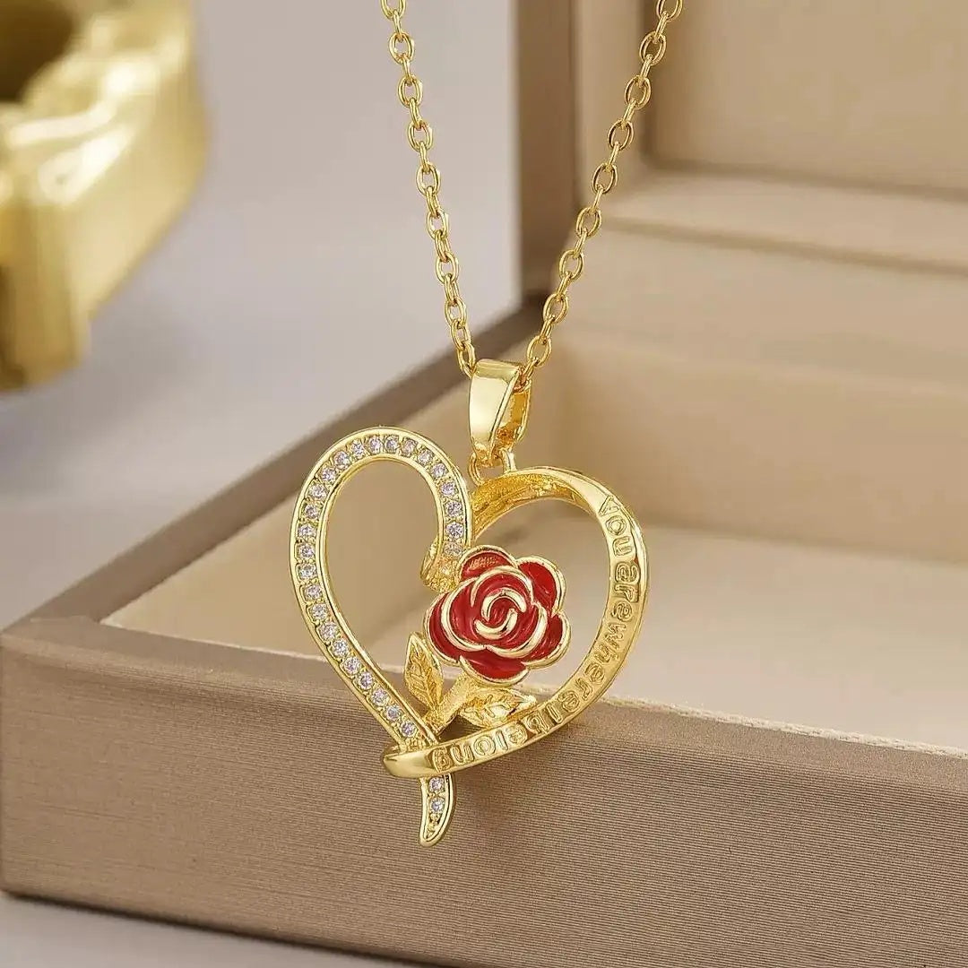 Rose Heart Shaped Crystals Necklace