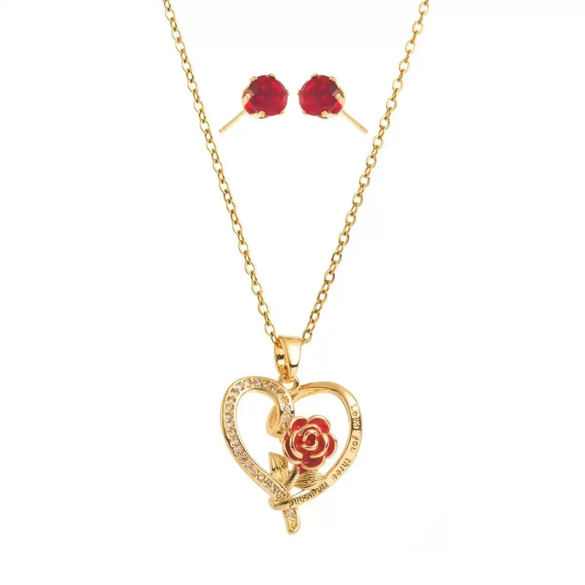 Rose Heart Shaped Crystals Necklace
