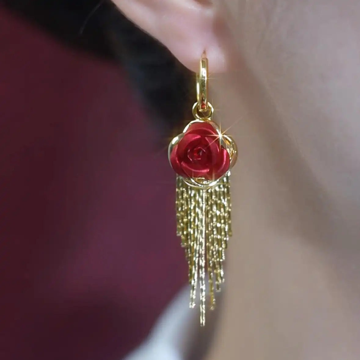 Rose Tassel Drop Earrings