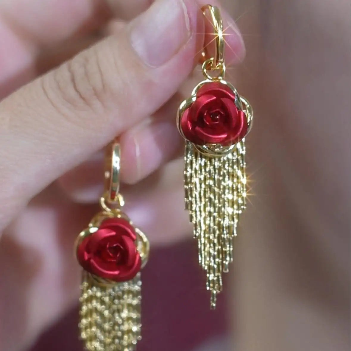 Rose Tassel Drop Earrings