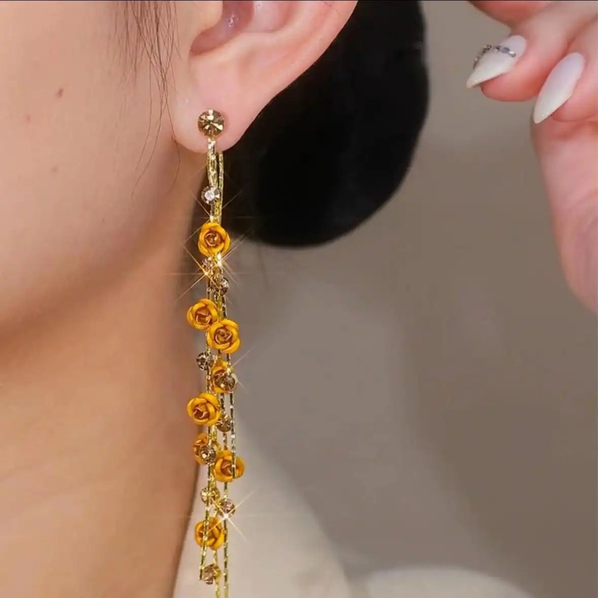 Rose Tassel Long Floral Drop Earrings
