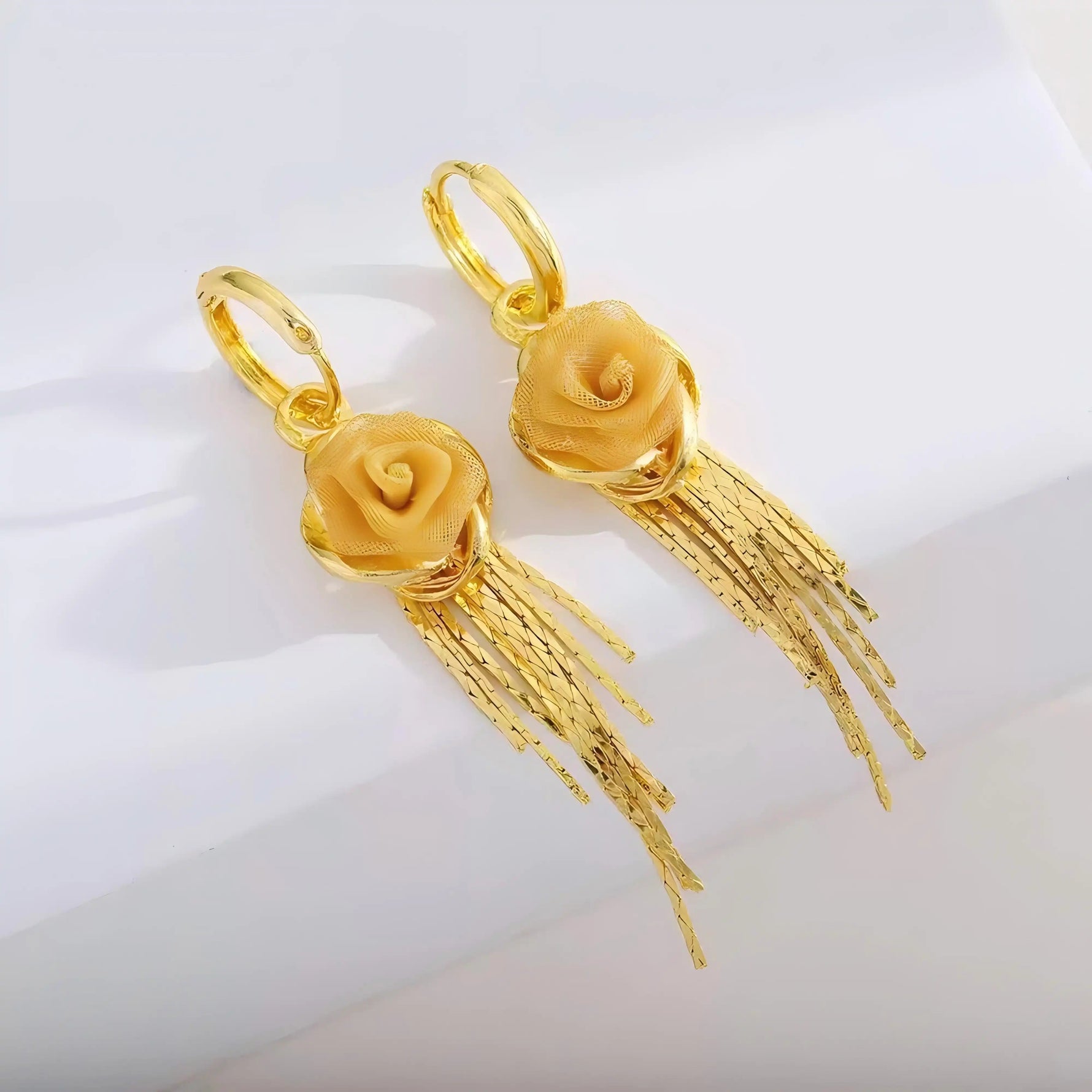 Rose Tassel Long French Floral Drop Earrings
