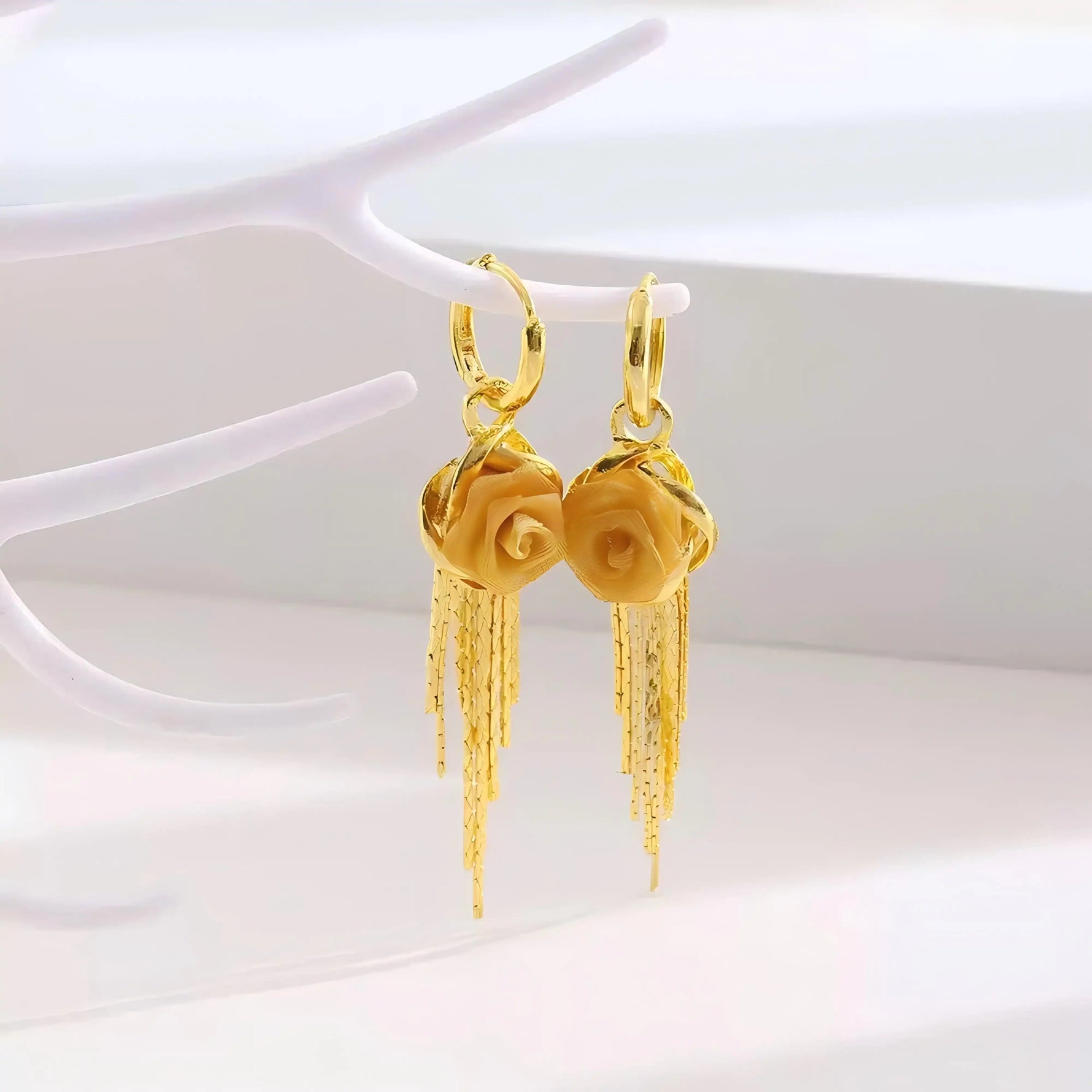 Rose Tassel Long French Floral Drop Earrings