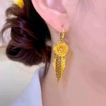 Rose Tassel Long French Floral Drop Earrings