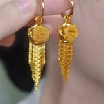 Rose Tassel Long French Floral Drop Earrings