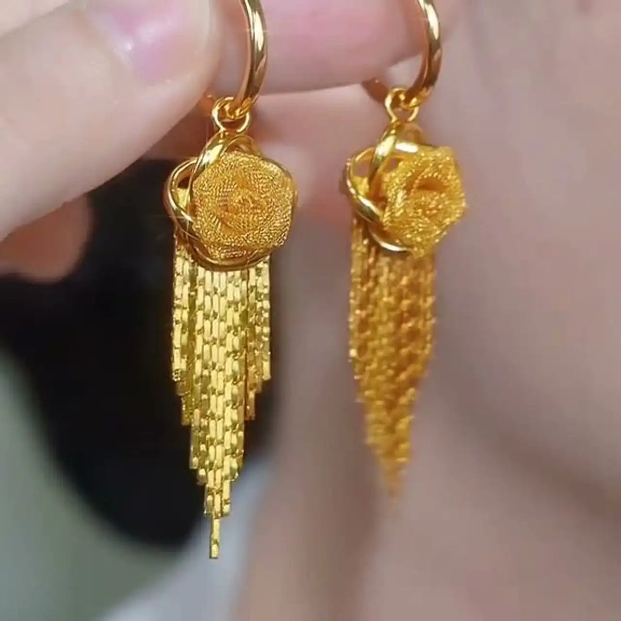 Rose Tassel Long French Floral Drop Earrings