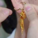 Rose Tassel Long French Floral Drop Earrings