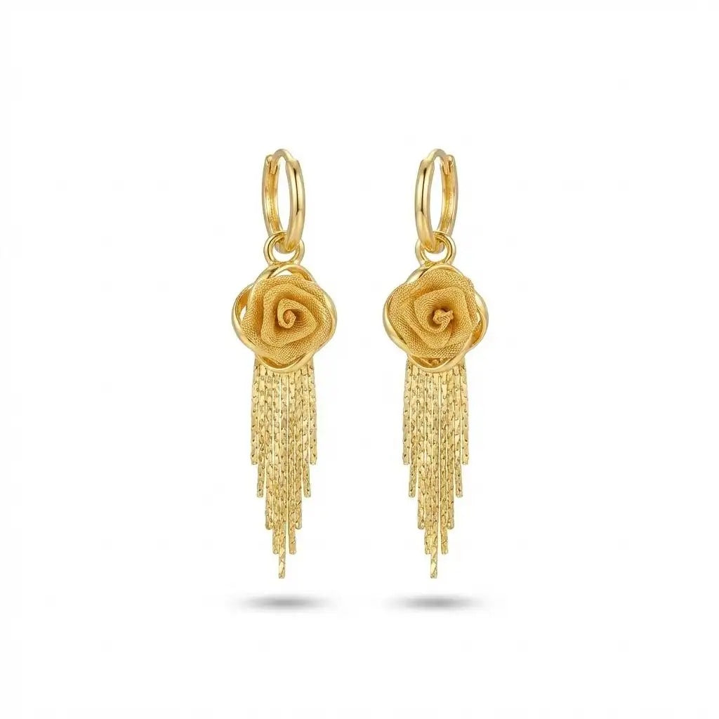Rose Tassel Long French Floral Drop Earrings