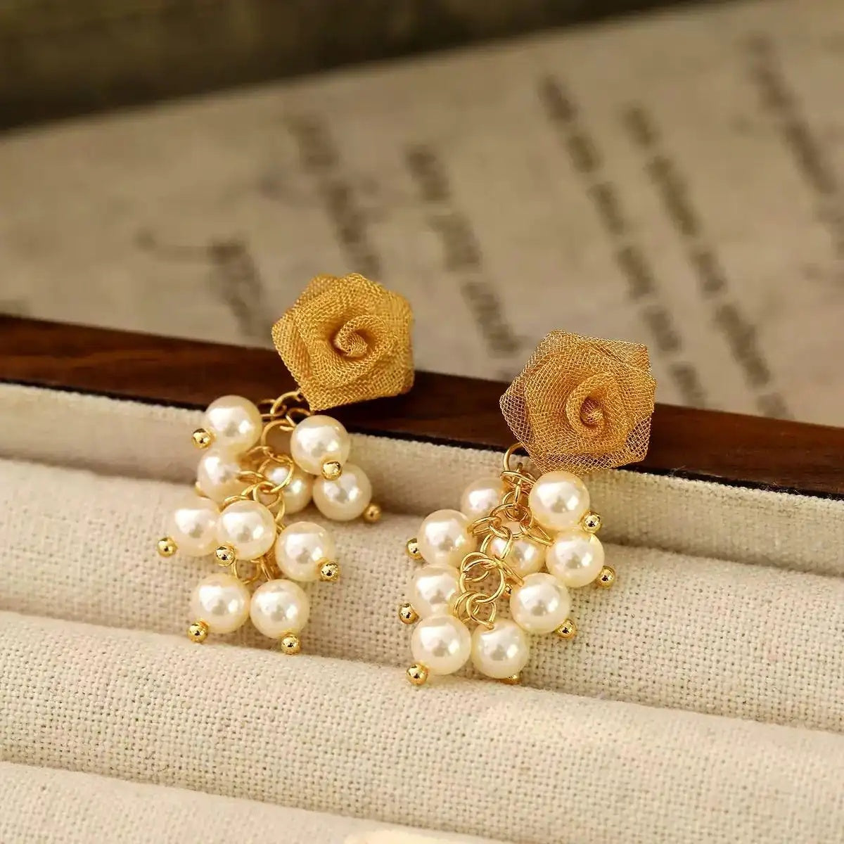Rose Tassel Long Mesh Drop Earrings