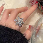 Rotatable Double Layer Crystal Snowflake Ring