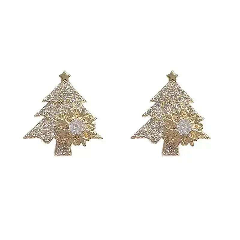 Rotatable Snowflake Crystal Christmas Tree Stud Earrings