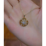 Rotating Bauhinia Crystal Flower Pendant Necklace
