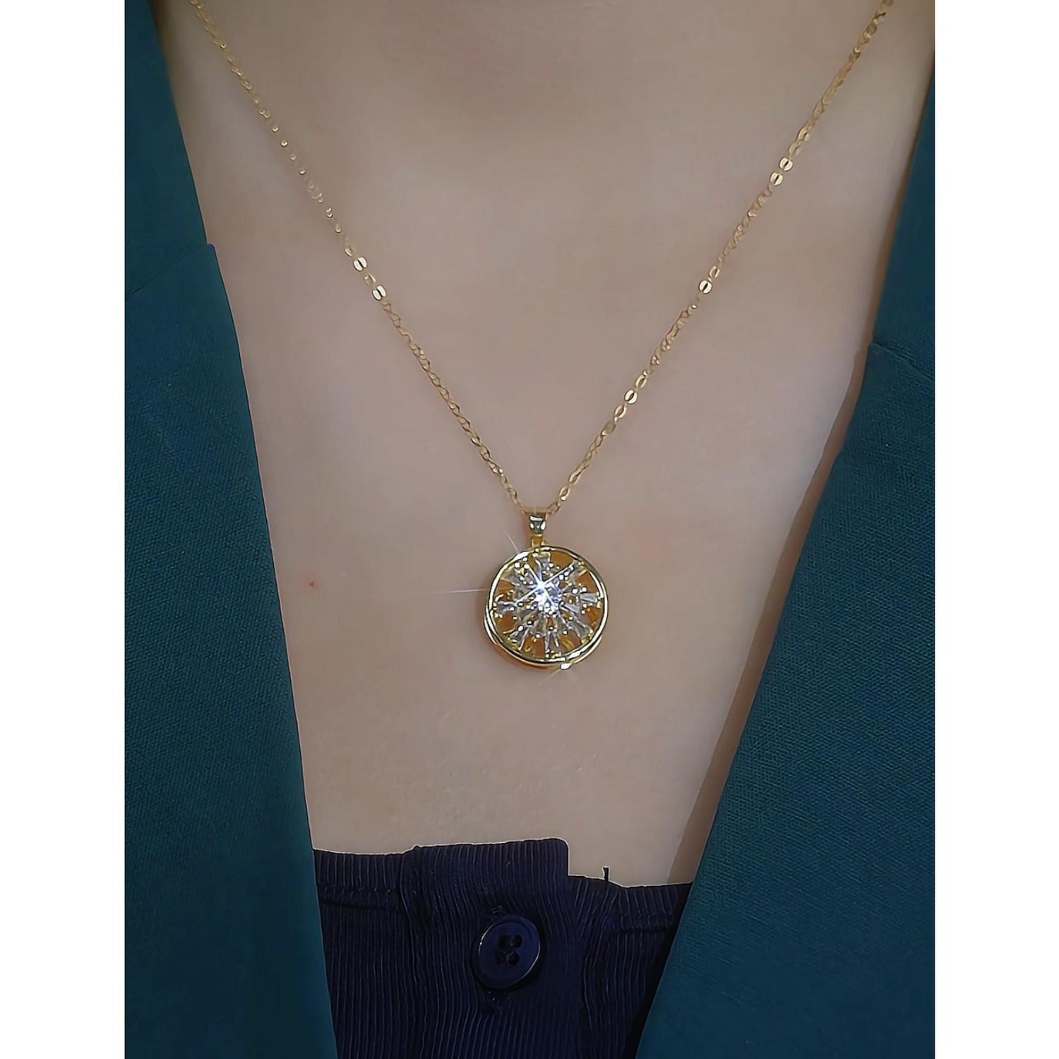 Rotating Bauhinia Crystal Flower Pendant Necklace