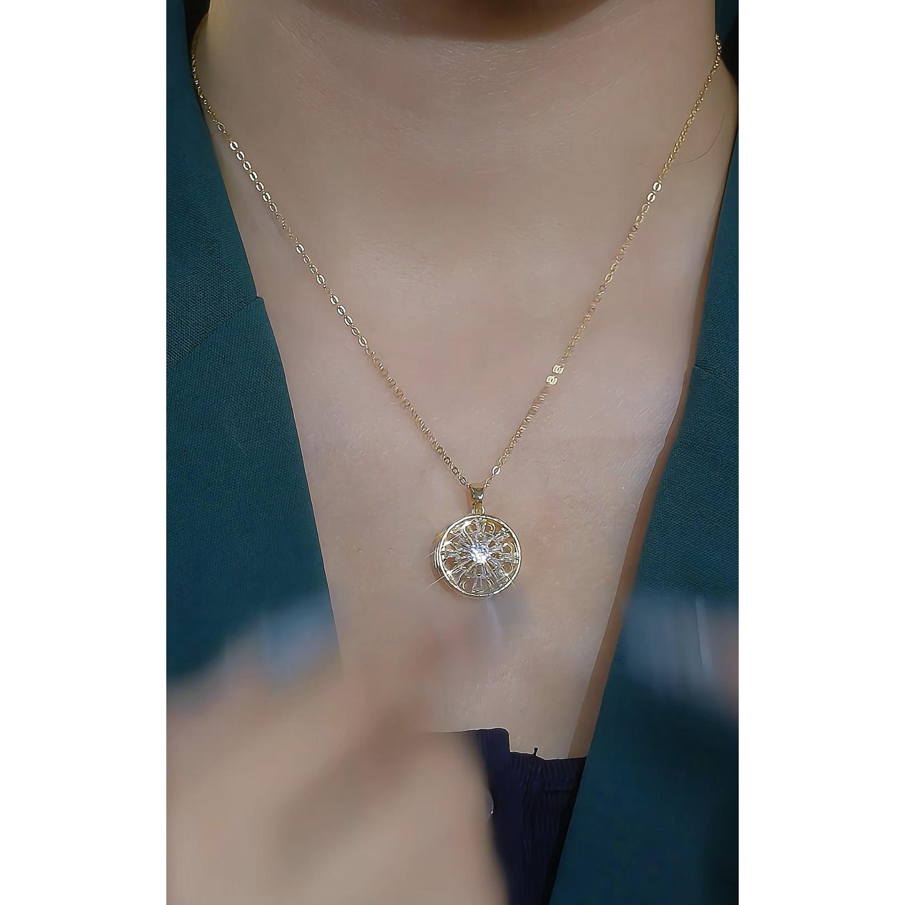 Rotating Bauhinia Crystal Flower Pendant Necklace