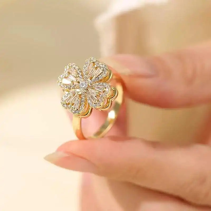 Rotating Petal Open Ring
