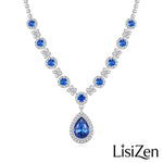 Royal Blue Crystal Teardrop Pendant Necklace