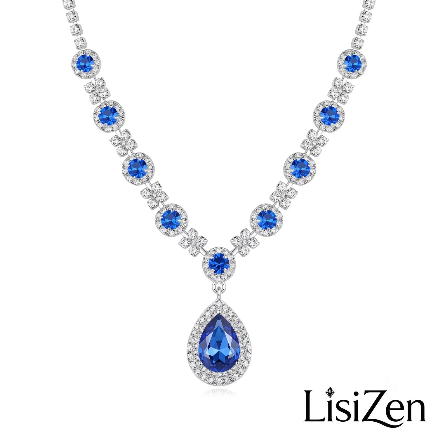 Royal Blue Crystal Teardrop Pendant Necklace