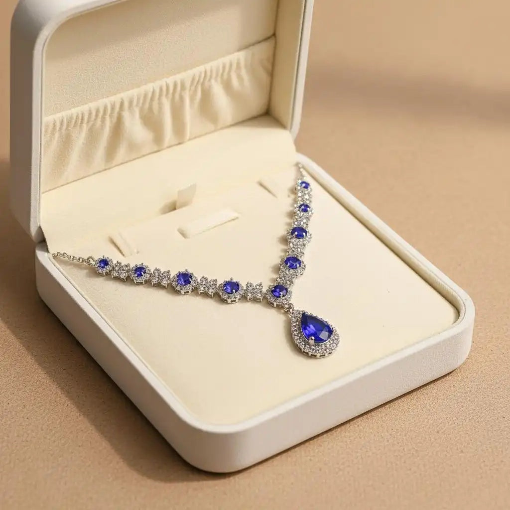Royal Blue Crystal Teardrop Pendant Necklace