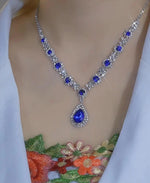 Royal Blue Crystal Teardrop Pendant Necklace