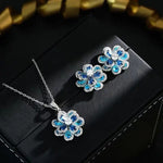 Royal Blue Double-Layer Flower Crystal Earrings