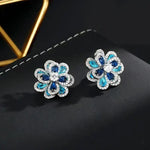 Royal Blue Double-Layer Flower Crystal Earrings