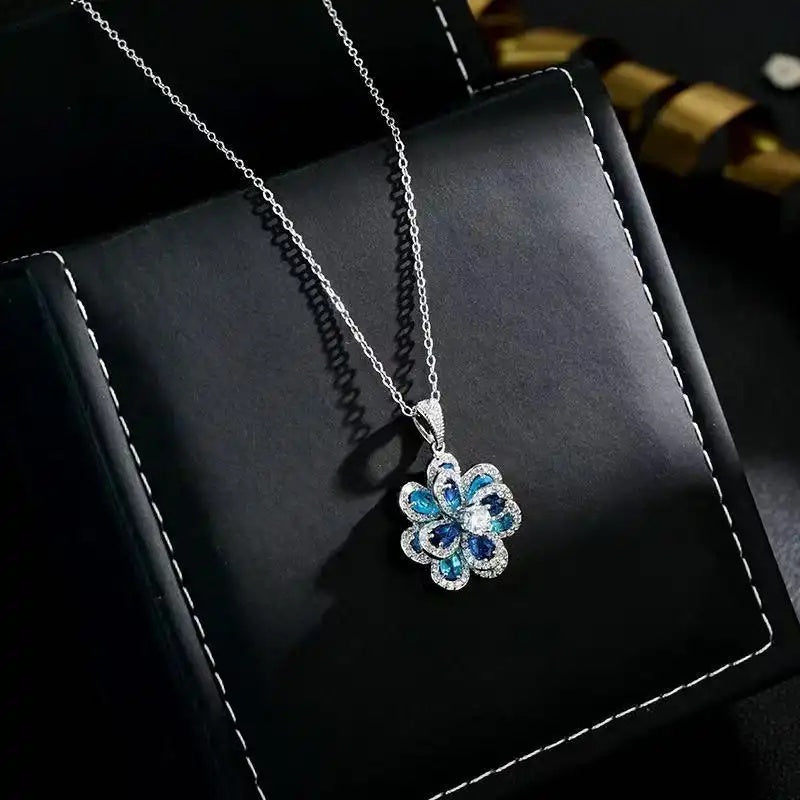 Royal Blue Double-Layer Flower Crystal Earrings