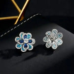 Royal Blue Double-Layer Flower Crystal Earrings