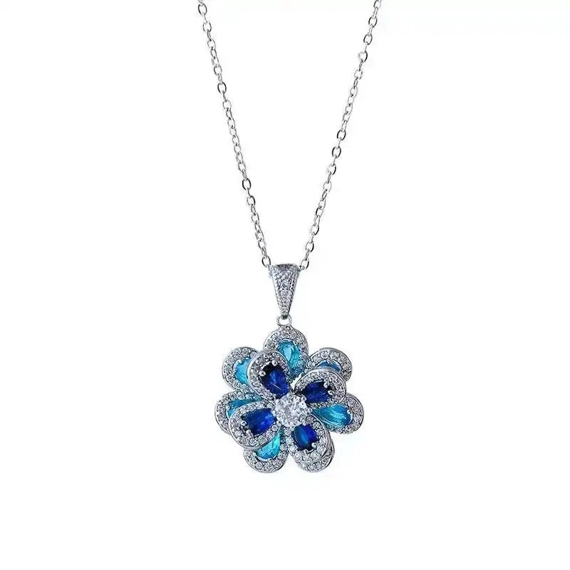 Royal Blue Double-Layer Flower Crystal Earrings