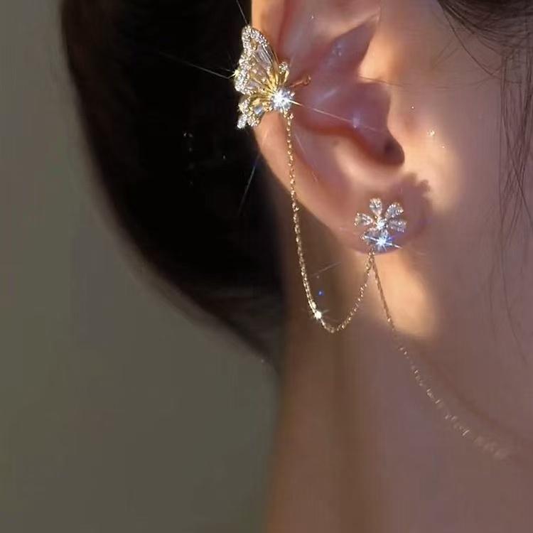 Same Butterfly Flower Ear Line Ear Cuffs