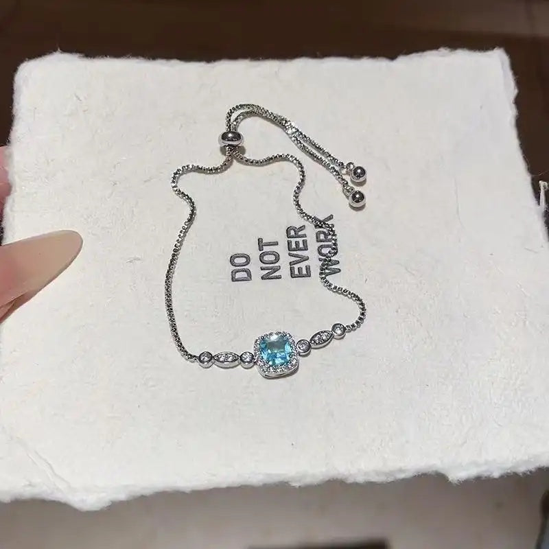 Sea Blue Square Crystal Adjustable Bracelet