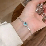 Sea Blue Square Crystal Adjustable Bracelet