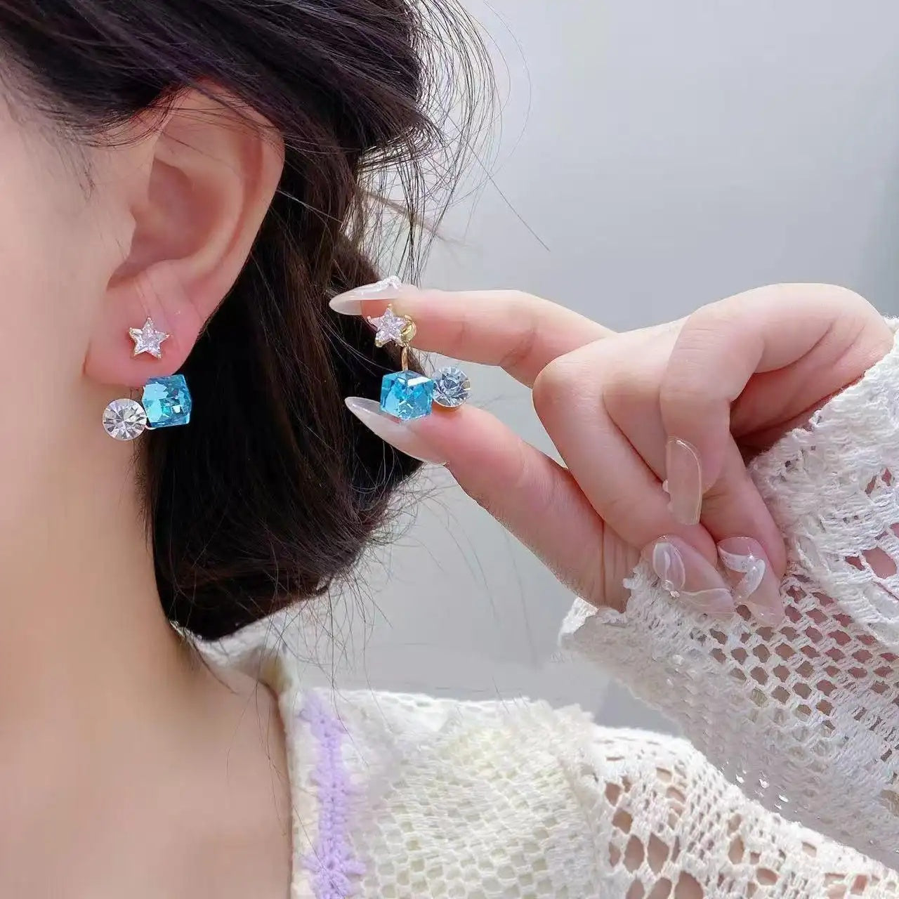 Sea Salt Blue Ice Crystal Stud Earrings