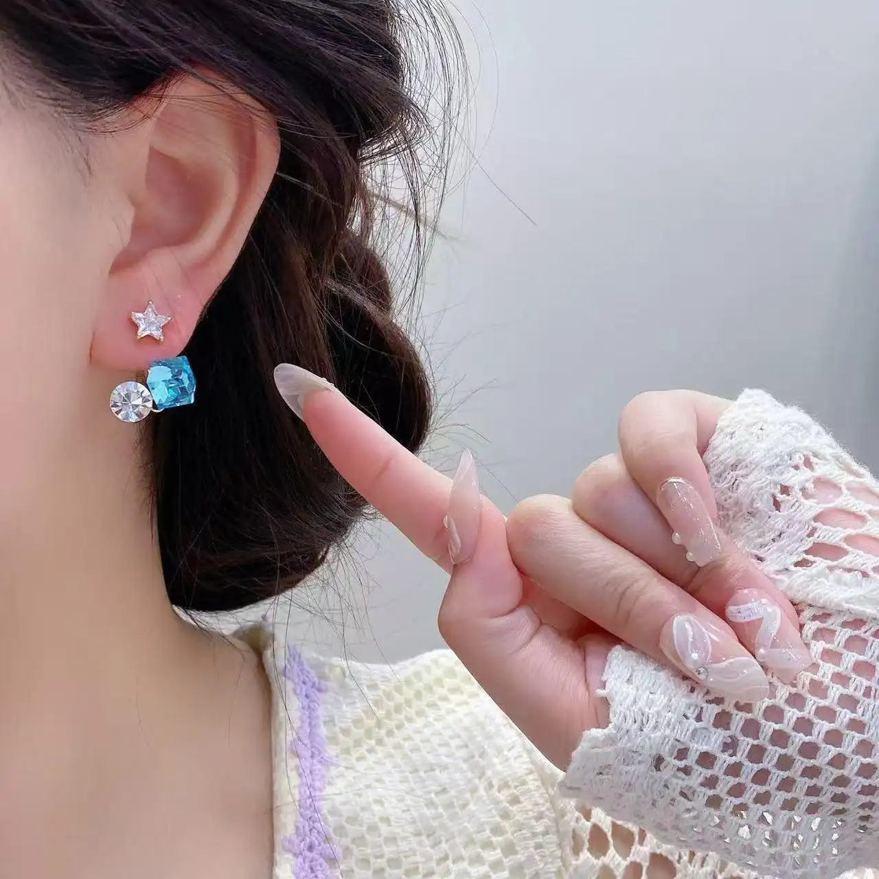 Sea Salt Blue Ice Crystal Stud Earrings