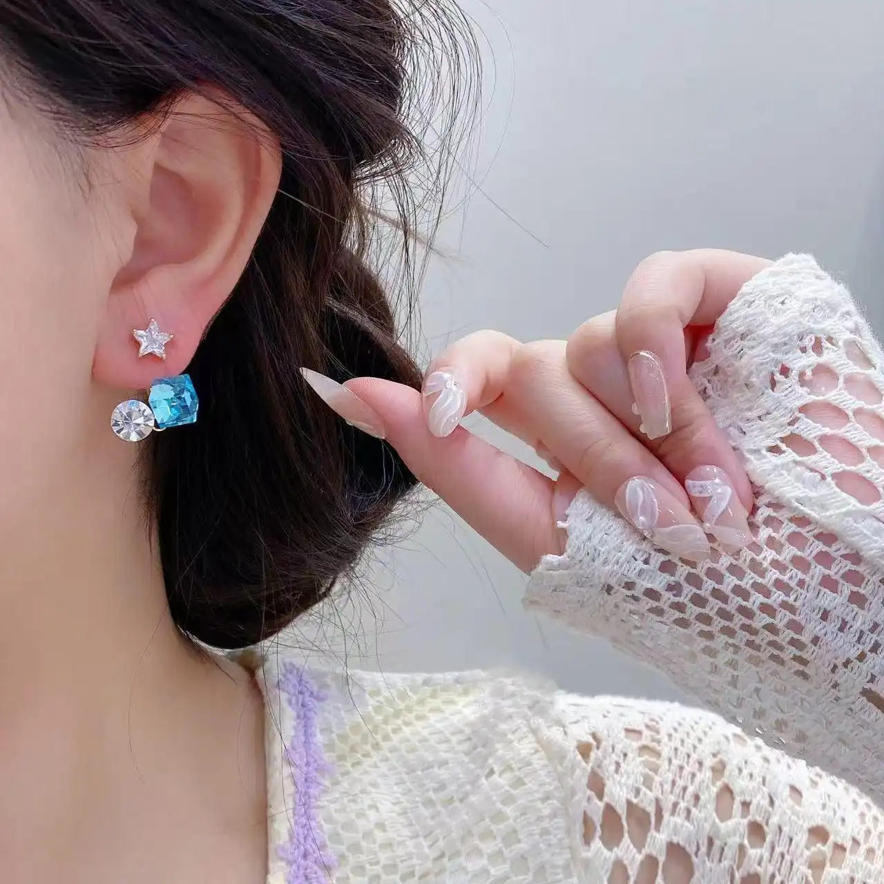 Sea Salt Blue Ice Crystal Stud Earrings