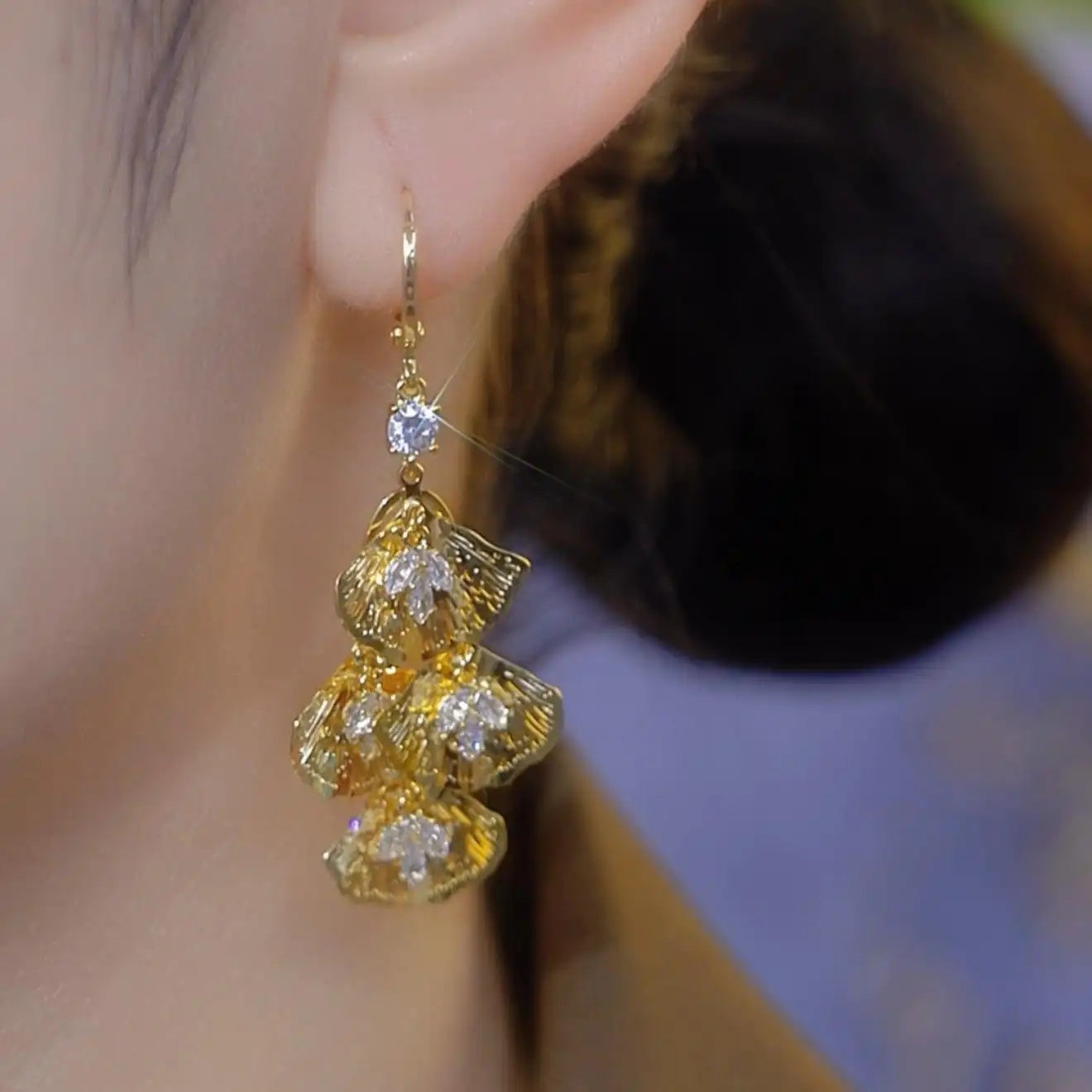 Sense Hollow Leaf Tassel Drop Earrings