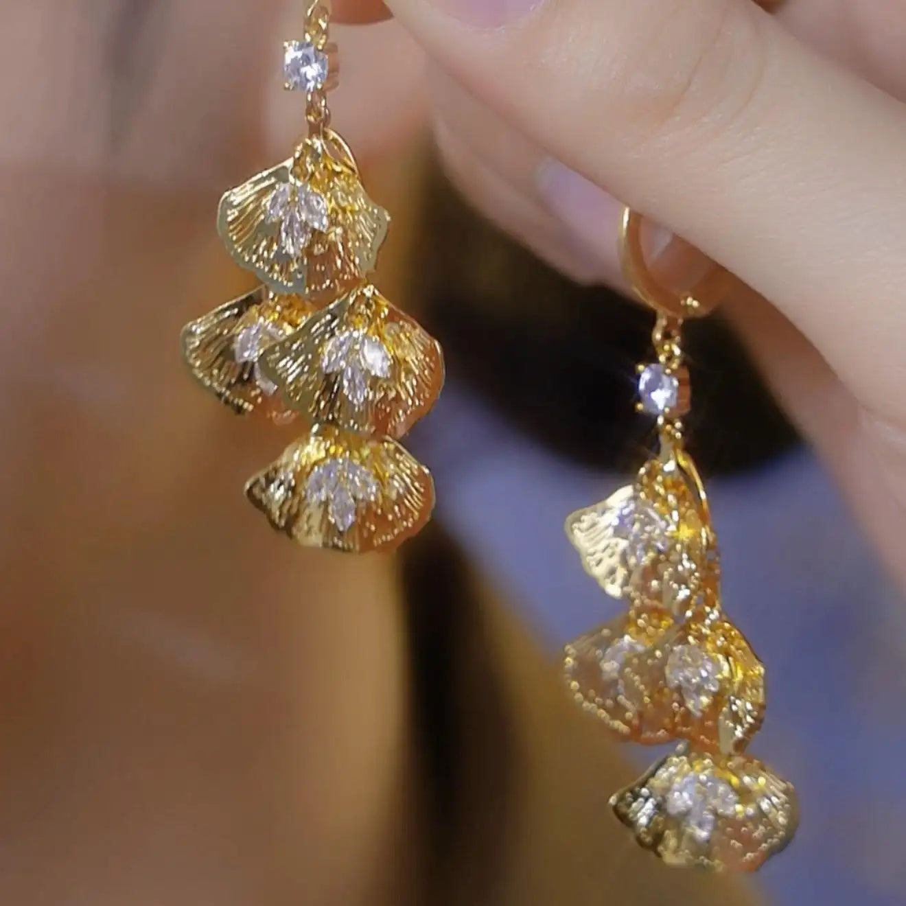 Sense Hollow Leaf Tassel Drop Earrings