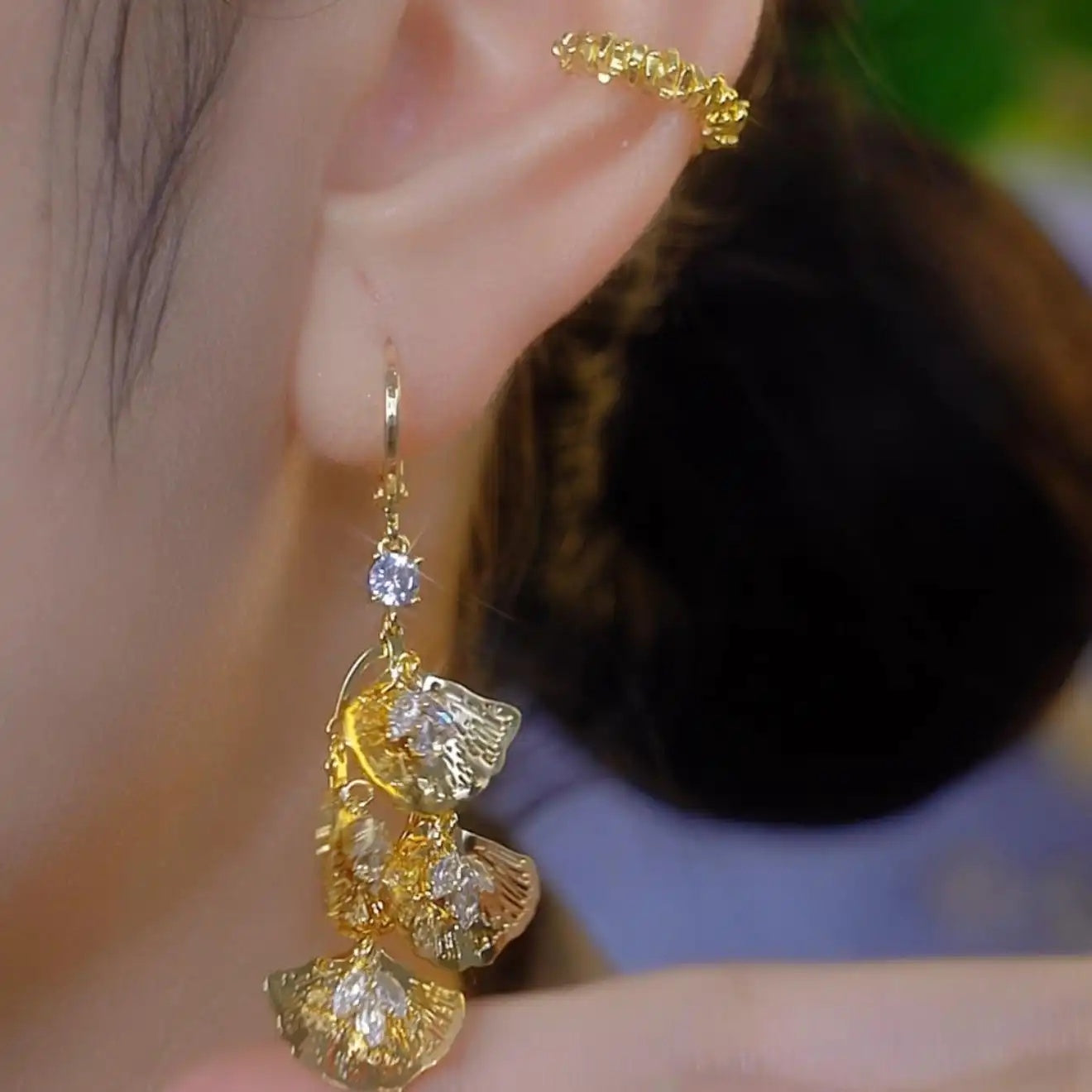 Sense Hollow Leaf Tassel Drop Earrings
