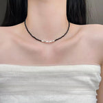 Shattered Silver Black Crystal Beaded Necklace