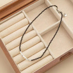 Shattered Silver Black Crystal Beaded Necklace